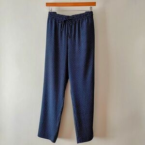 Talbots Navy Blue Paisley Straight Leg Pull-on Pant w/Drawstring Elastic Waist